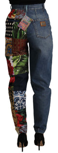 Blue Jeans Jacquard Majolica High Waist Pants