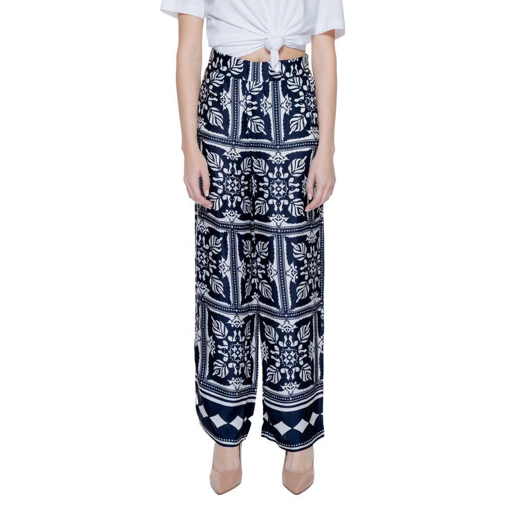 Blue Viscose Casual Pants