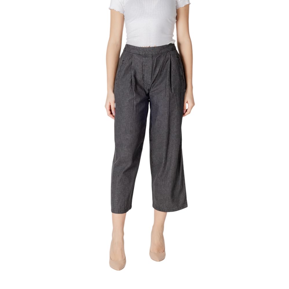 ICHI Black Cotton Cropped Jeans